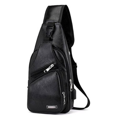 Axelväska, Herr Bröstväska, Crossbody Väska, Läder Svart