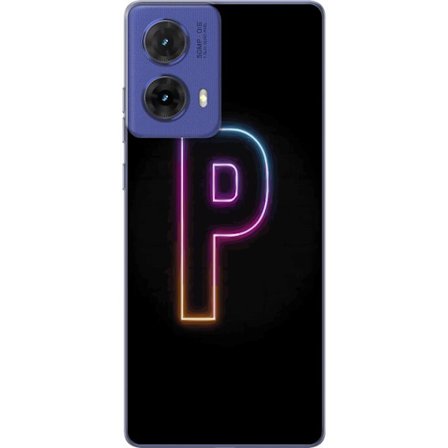 Kompatibel Mobilcover til Motorola Motorola Moto G85 Minimalistisk neonbogstav P i farvegradient og lyseffekt mod sort baggrund i digital neonstil