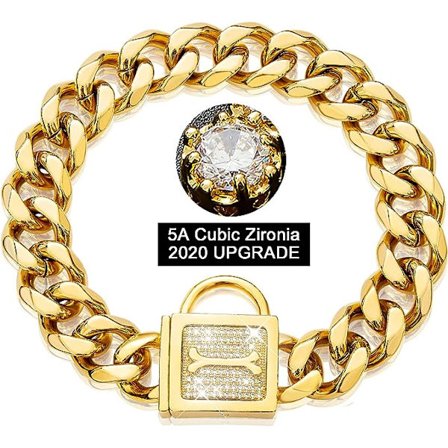 Guld Kæde Hundehalsbånd Bling Cubansk Link Hundehalsbånd med Zirconia