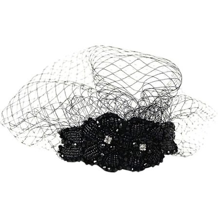 Vintage Hårbånd med Mesh Maske Håndlavet Diamant Hårbånd Hovedbeklædning Fuglebur Slør Fascinator