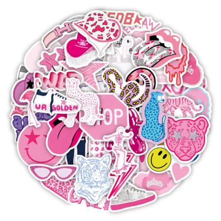 Rosa klistremerker for vannflaske, 50 stk Kawaii vinylklistremerker for L