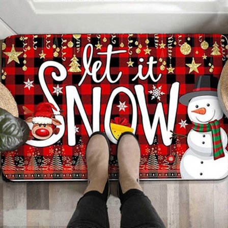 Juletema gulvmatte til kjøkken og bad med reinsdyr og juletre - Tykk, krystallfløyel, sklisikker og enkel å rengjøre (FMY)