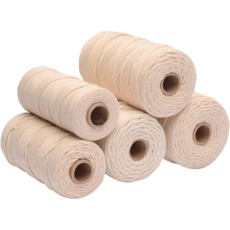 4 mm x 100 m punottu naru, puhdasta puuvillaa, luonnonvalkoinen - koristeellinen.