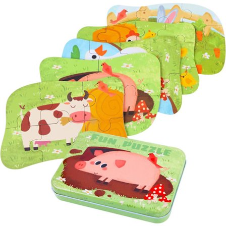 Børnepuslespil 2 3 4 år, 5 forskellige sværhedsgrader Woode
