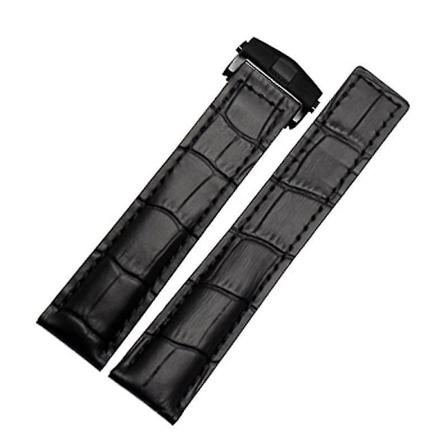Ekte skinnarmbånd 19mm 20mm 22m for Tag Heuer klokkebånd herre armbåndsur tilbehør foldespenne skinn klokkestropp-svart rød svart black black buckle 