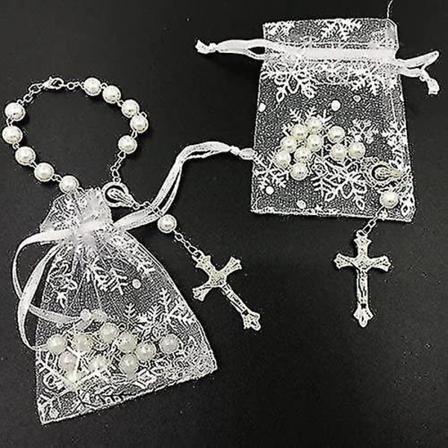 Førstekommunionsgaver Dåpsrosenkranse Festfavoritter Recuerdos De Bautizo Quinceanera Hvit/sølv Pakke med 12 stk