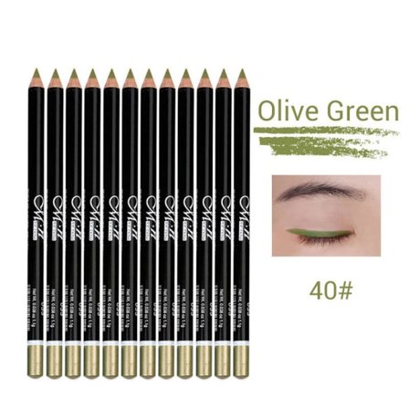 IC 12 forskjellige farger Gel Eyeliner Pencil Set Matt Glatt Vannfast Naturlig Varig Øyenbryn Leppestift Blyant Kosmetikk, Olivgrønn
