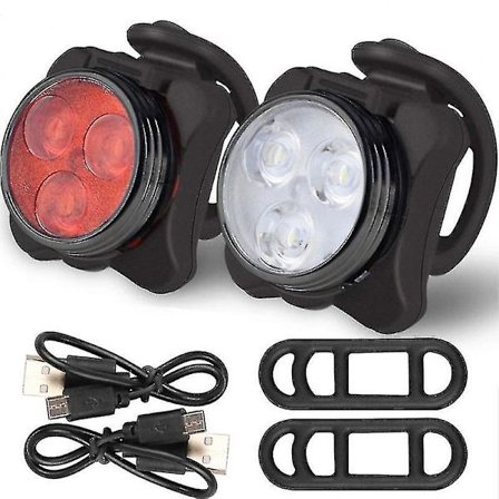 Sykkellyssett Oppladbar Foran og Bak Super Lyssterk LED Sykkellys (1 sett)