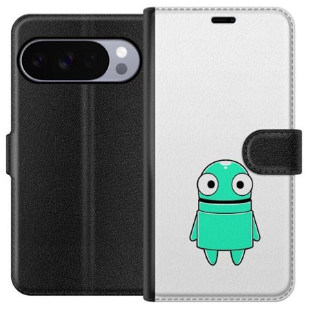 Yhteensopiva Lompakkokotelo Google Google Pixel 10 Pro XL Turkoosi piirroshahmo isoilla silmillä ja iloisella persoonallisuudella yksinkertaisessa ku