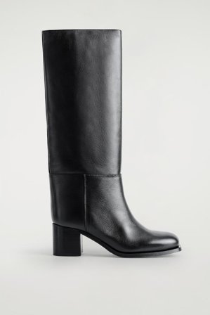 COS Femme Bottes Hautes À Talon En Cuir in Noir