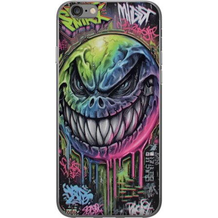 Kompatibel Mobilcover til Apple iPhone 6 Farverig graffiti illustration af en ondskabsfuldt smilende monsteransigt med dryppende neonfarver