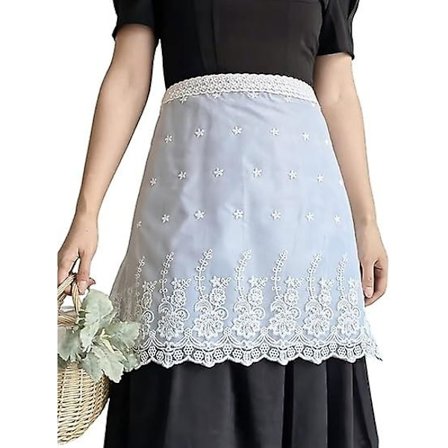 Nydelig midjeforkle i bomull med blonder brodert vanntett serverforkle servitørforkle halvforkle for kvinner jenter