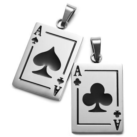 Ace | Conjunto de colgantes de pareja de ases negros plateado para hombres - Colgantes para collar
