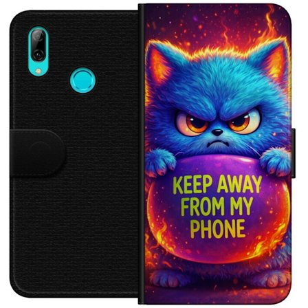 Kompatibel Tegnebogsetui til Huawei Huawei P smart 2019 Vred luvat blå kat med teksten "Hold dig væk fra min telefon" i neonfarver og ildlignende ef