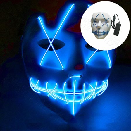 Halloween Skräck Mask Led Cosplay Stitched Leende Ansikte Light Up Party Skrämmande Prop