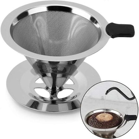 Kaffefilter, Genanvendelig Drypper i Rustfrit Stål, Permanent Hæld Over Kaffedrypper, Papirløst Dryp Kaffe Filter med Holder Køkkenredskaber