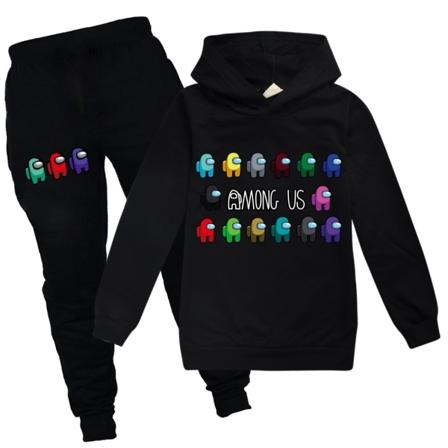 Among Us Crewmate Impostor Game Kid Hoodie Jumper Træningsdragt Sæt - Perfet Black 160