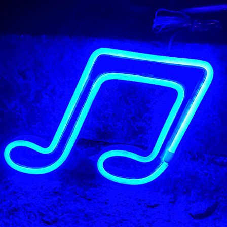 Musiknote Neon Skilte LED Neon Lys USB eller Batteridrevet LED Neon Lys Skilte Tik Tok LED Nattelys til Soveværelse(Blå)