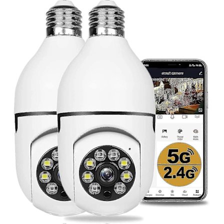 2 st 360 Graders Säkerhetskameror Trådlösa Utomhus, Wifi Glödlampa Kamera, 1080p Trådlösa Kameror För Hemsäkerhet Db