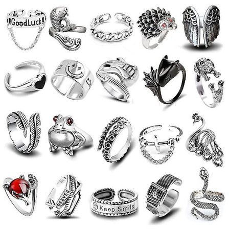 20 st Öppna Ringar Groda Löv Kedja Justerbar Ring För Kvinnor Män Flickor Punk Vintage Gotisk Stapelbar Ring Smyckesset, barn, manlig