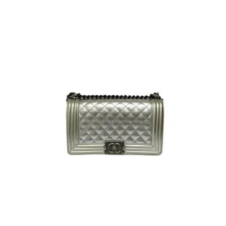 Chanel Vintage Pre-owned Leather Boy Tass , Grijs , Dames , Maat: ONE Size Vintage Tassen