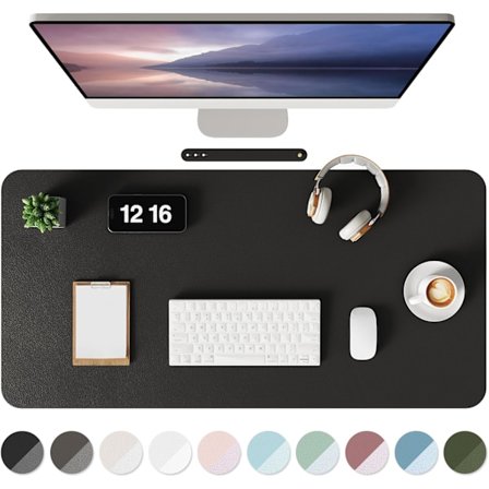 Lett å rengjøre laptop-matte, stor musematte, skriveunderlag i skinn (svart, 80 x 40 cm)