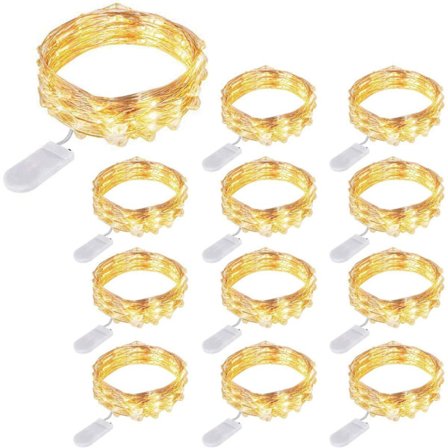 12 stk. LED lyskæder, batteridrevet, 20 LED'er, 2 m (6,5 fod) mikro kobbertråd lys