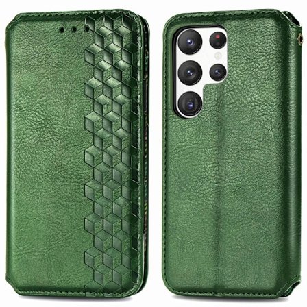 Läderfodral med A Snygg Rhombus Avtryck till Samsung Galaxy S23 Ultra - Grön