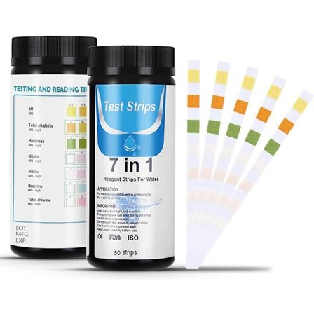 Testremsor för simbassänger, 7 i 1 testremsor för simbassänger, set med 50 remsor för vattenkvalitetstest på klor, brom, nitrit, nitrat, hårdhet