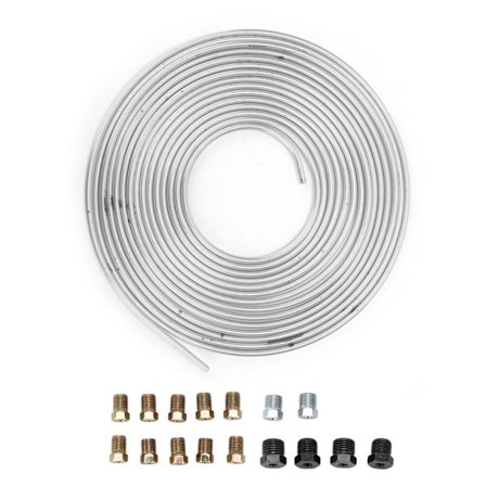 25 fot Bromsrörsledning Koppar Nickelförkromad 3/16 tum OD med Kopplingar för Hydrauliska Bromssystem (Silver)