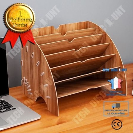 Trähylla - TECH DISCOUNT - Hylla i form av en fläkt - 7 nivåer - Kontorsförvaring - Brun