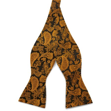 GOLD & BROWN PAISLEY Pattern Silk Self-Tie Bow tie for Men - Self-tie bow ties