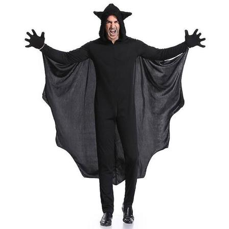 Mann Svart flaggermus Vampyr Kostyme Cosplay For Menn Hette Jumpsuit Fantasia Halloween Carnival Dress Up XL