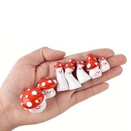 7 stk. sopp-bildekorasjoner i harpiks - søte små soppdesign for bilinteriør og kreative skrivebordstilbehør