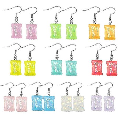 Heyone 8 Par Sæt Farverige Harpiks Slik Gummy Bear Dangle Øreringe Gave til Kvinder Piger (FMY)