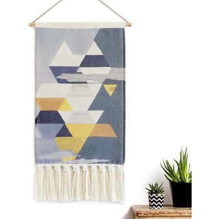 Macrame vævet vægophæng tapet grå geometrisk boligindretning