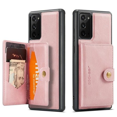 (Samsung S21 FE:lle) Irrotettava magneettinen korttikotelo lompakko ja jalustallinen puhelimen suojakotelo, jossa 4 korttipaikkaa ja 2 setelipaikkaa, 