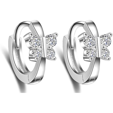 Sødt Butterfly Sleeper Små Hoops Øreringe Krystal Huggie Rund