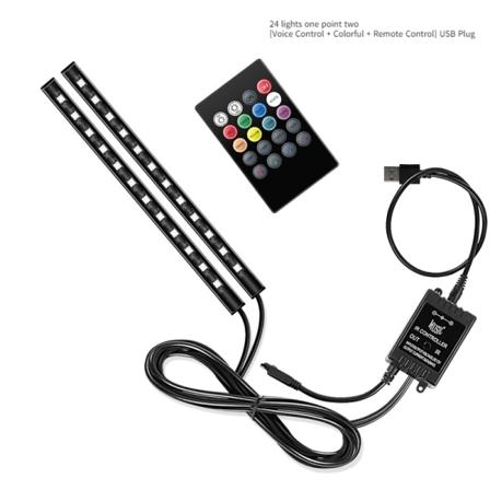 Neonljusring för bil - 24 lampor, 1,2 [röststyrning + färgglad + fjärrkontroll] USB-kontakt (ett set)