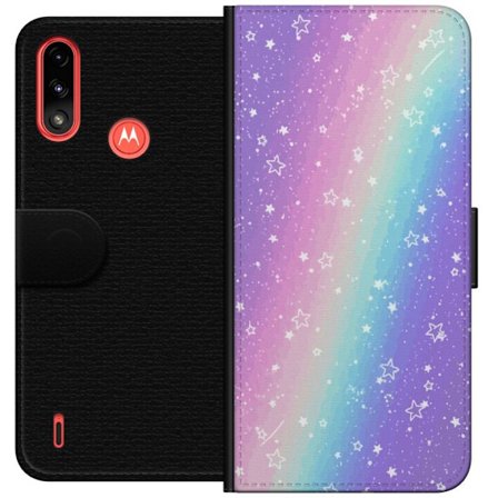Kompatibelt Lommeboketui til Motorola Moto E7 Power Rainbow-farget pastellbakgrunn med hvite stjerner og gnistrende prikker i myk overgang