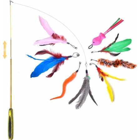 Höyhenlelu kissoille, interaktiivinen sisäänvedettävä onkilelu 8 täyttöä ja varakoukku Kissat ja kissanpennut