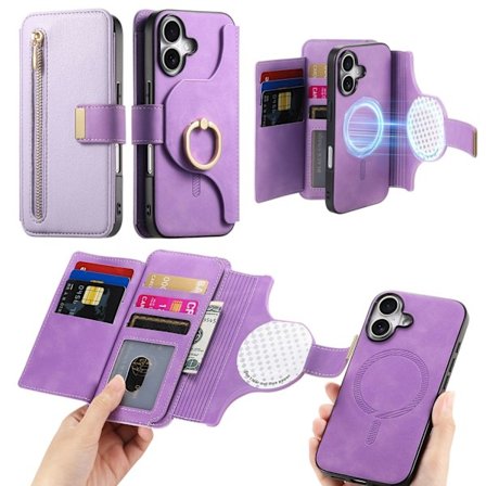 Etui til iPhone 16E / SE 2025 / SE4 lilla magnetisk aftagelig quick release flip