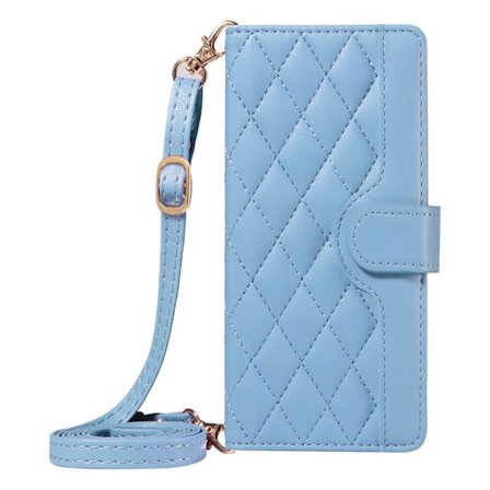 Fodral för iPhone 13 6.1 ljusblå lång snodd ins crossbody korthållare solid diamant le