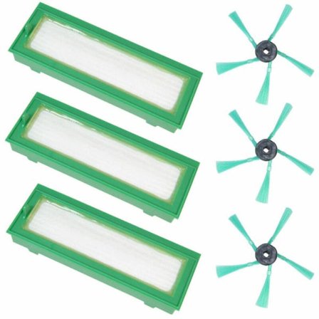 Trade-Shop 6-i-1 underhållsreservdelssats (3x HEPA-filter, 3x borste) filtersats underhållssats för Kobold VR200 VR300