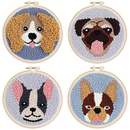 4-delars Punch Needle-kit Hundbroderi DIY-arbete Ullarbete