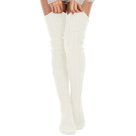 Høye lårstøvelsokker over knebeinvarmere HVIT