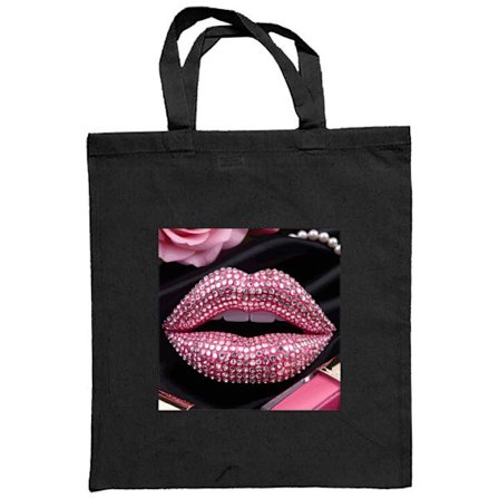 Stofpose Rosa læber diamanter makeup glitter læber lyserøde smykker roser neglelak glamour mode skønhed plakat