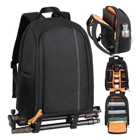 (Vanntett regntrekk) Kameraryggsekk - MERKE - Modell - 8 flyttbare rom - Vanntett trekk - Svart