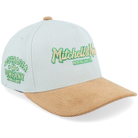 Mitchell & Ness - Grijs Cap - Own Brand Nostalgia Pro Crown Grey/Camel Corduroy A-Frame Adjustable @ Hatstore