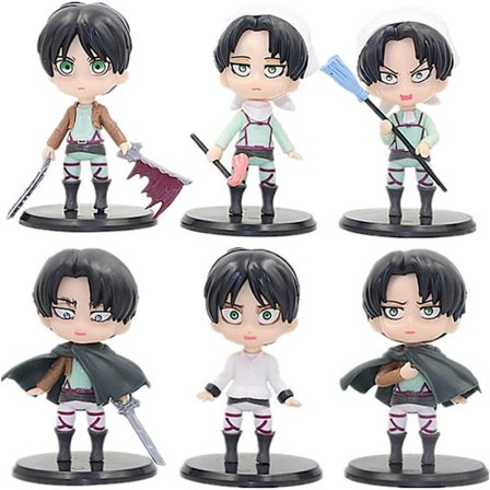Anime Eren Jaeger/Levi Ackermann Figur Tecknad Serie Modell PVC Bordsdekorationer 6 delar